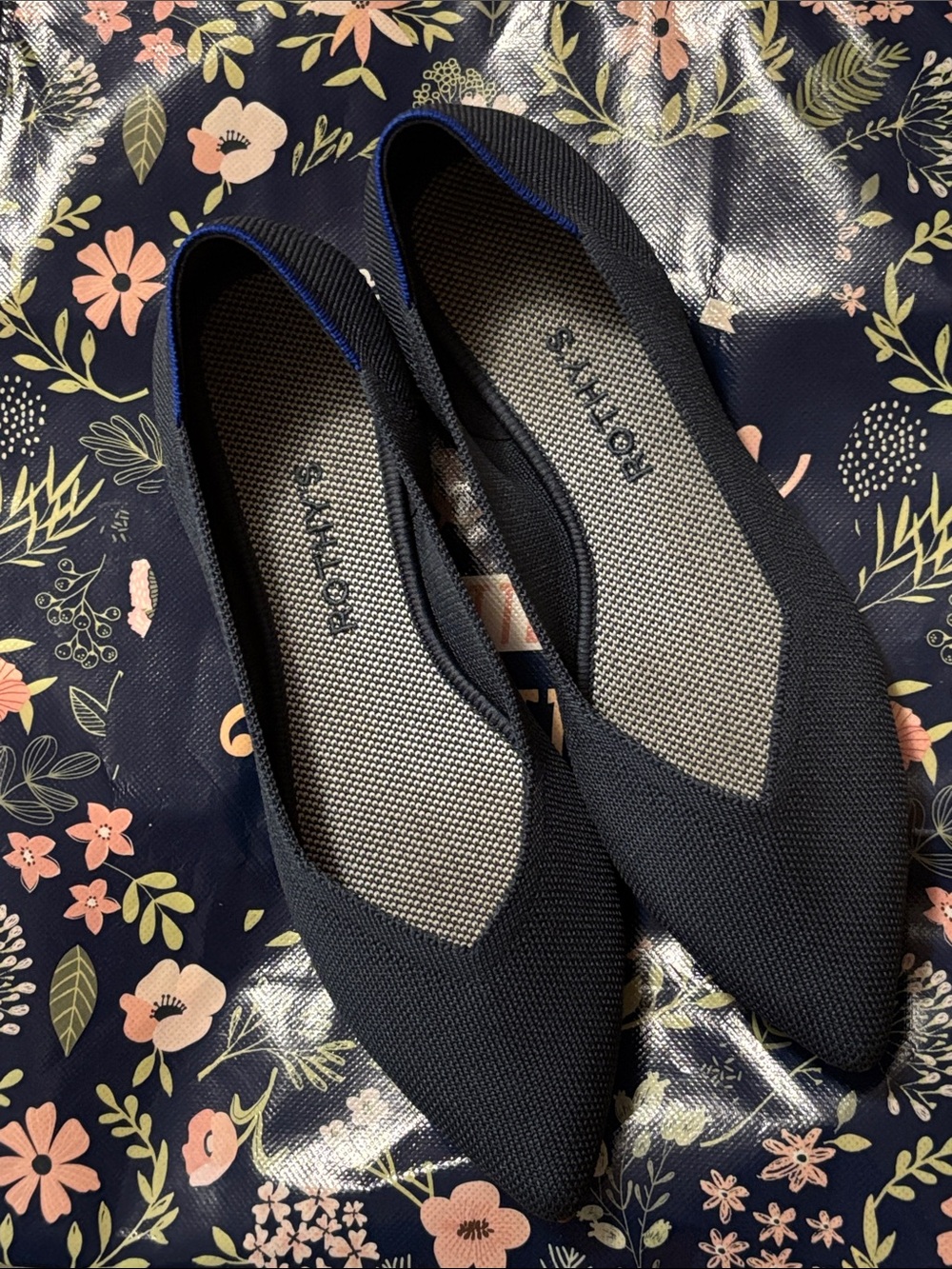Rothy's Black Pointed Toe Knit Flats